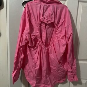 zara heart cutout pink button up